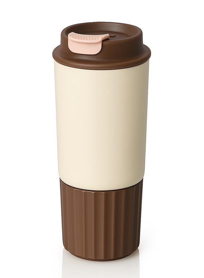 KitchEase Stainless Steel Insulated Tumbler 380ml | Double Wall Coffee Mug | Leakproof Travel Cup for Hot & Cold Drinks | Outdoor Coffee Thermos Cup (Coral Milk) - Image 1